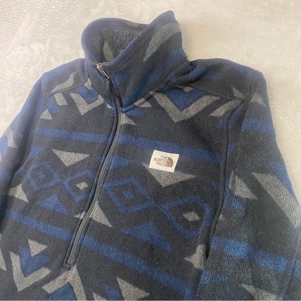 The North Face Jacket Mens M Black 1/4 Zip Aztec Novelty Gordon Lyons Fleece - Picture 2 of 10